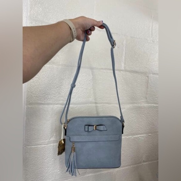 Alyssa Handbags - Chic Light Blue Crossbody Bag with Bow Detail